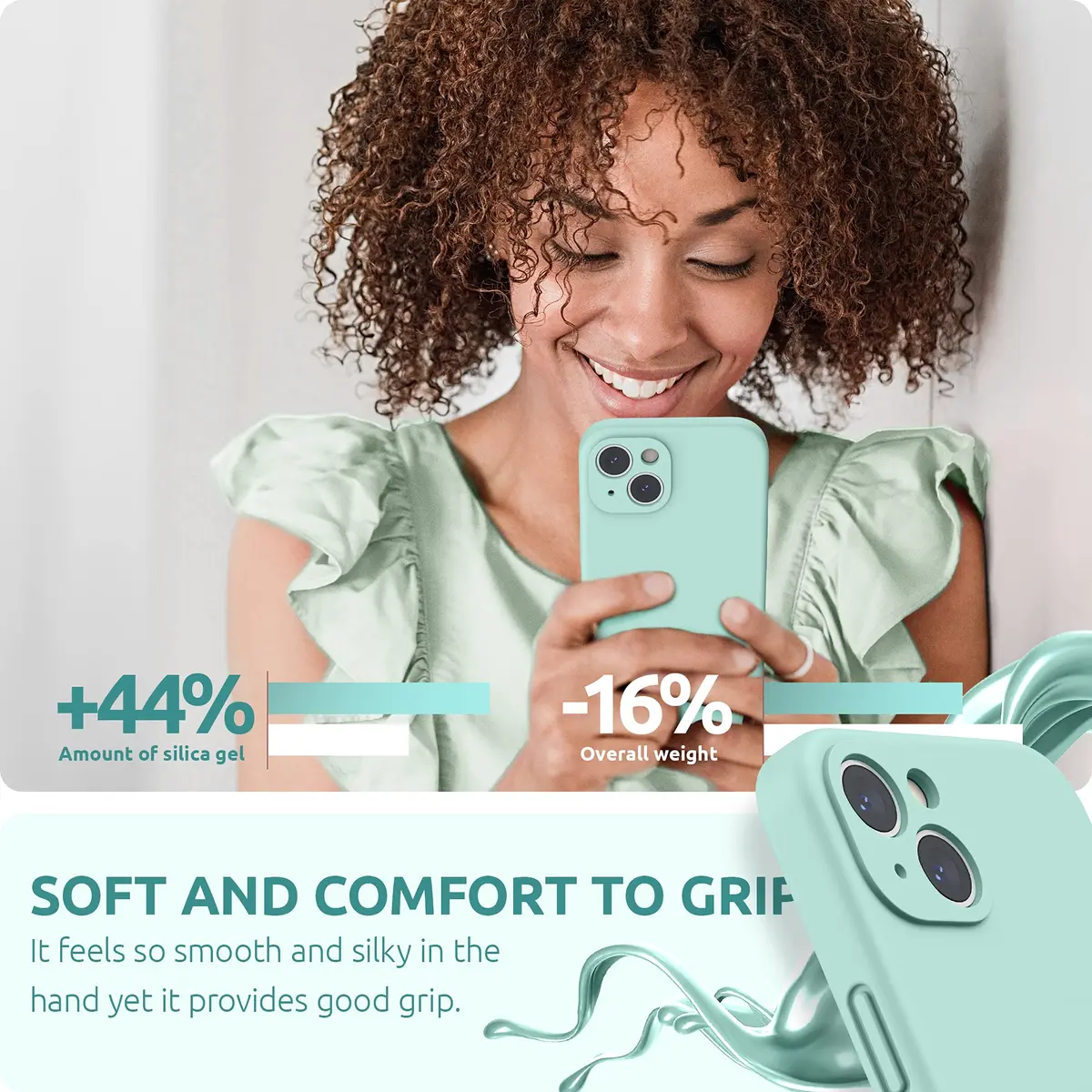 SURPHY Liquid Silicone Case for iPhone 13 (6.1 inch) with Camera Protection & Screen Protector, Mint Green | Full Body Drop Protection - view 6