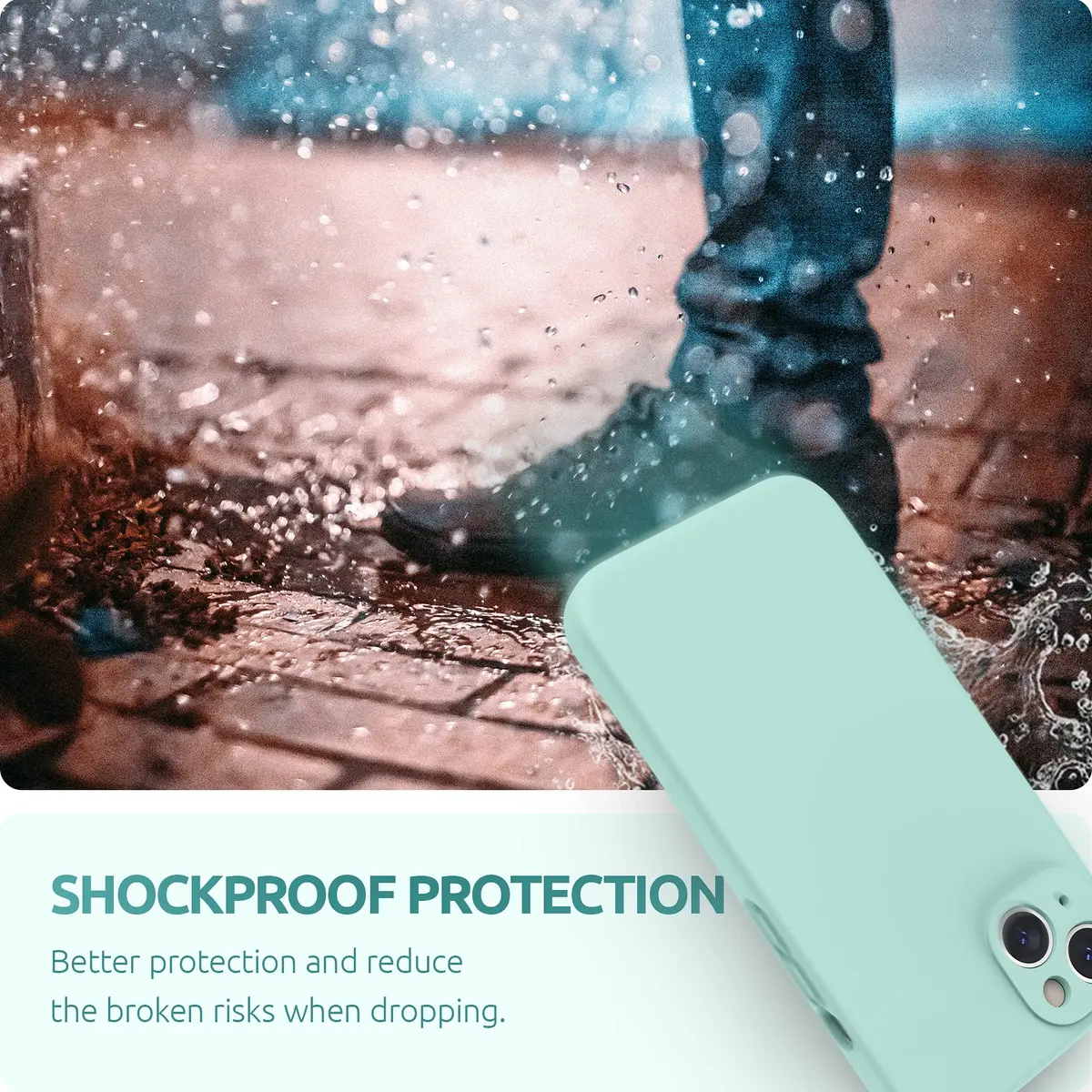SURPHY Liquid Silicone Case for iPhone 13 (6.1 inch) with Camera Protection & Screen Protector, Mint Green | Full Body Drop Protection - view 7