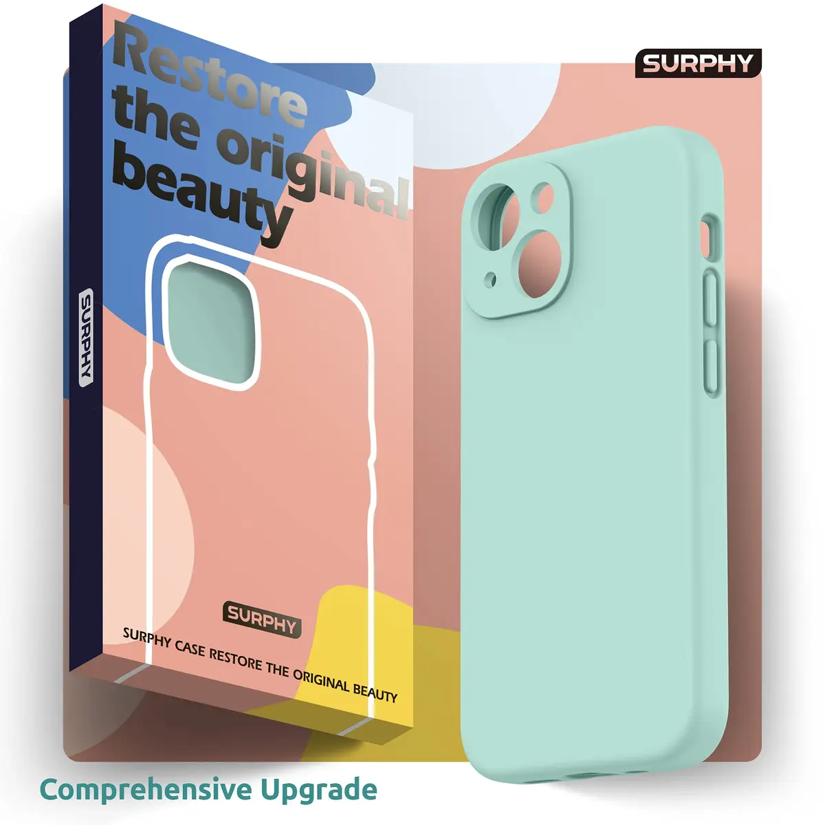 SURPHY Liquid Silicone Case for iPhone 13 (6.1 inch) with Camera Protection & Screen Protector, Mint Green | Full Body Drop Protection - view 8