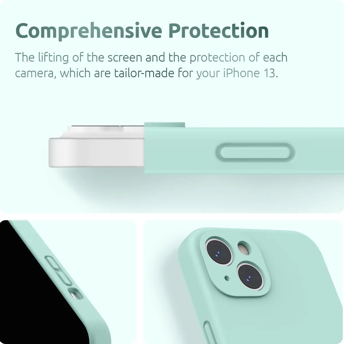 SURPHY Liquid Silicone Case for iPhone 13 (6.1 inch) with Camera Protection & Screen Protector, Mint Green | Full Body Drop Protection - view 4
