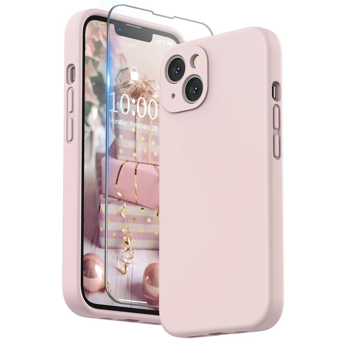 SURPHY Liquid Silicone Case for iPhone 13 (6.1 inch) with Camera Protector & Microfiber Lining | Pink Sand - main product image