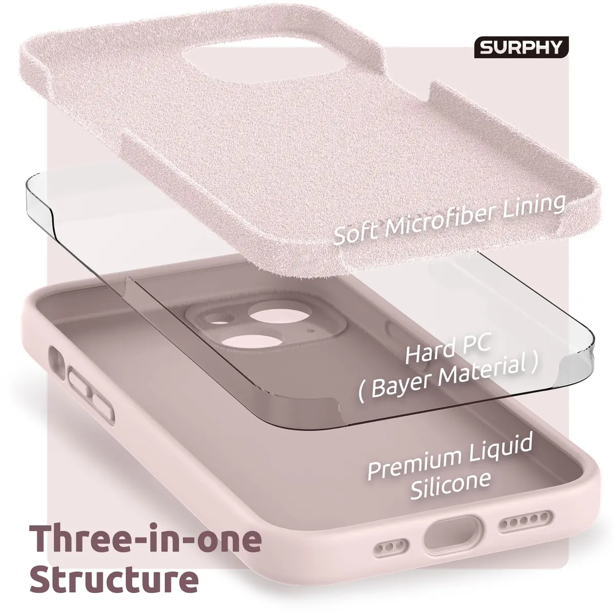 SURPHY Liquid Silicone Case for iPhone 13 (6.1 inch) with Camera Protector & Microfiber Lining | Pink Sand - view 5
