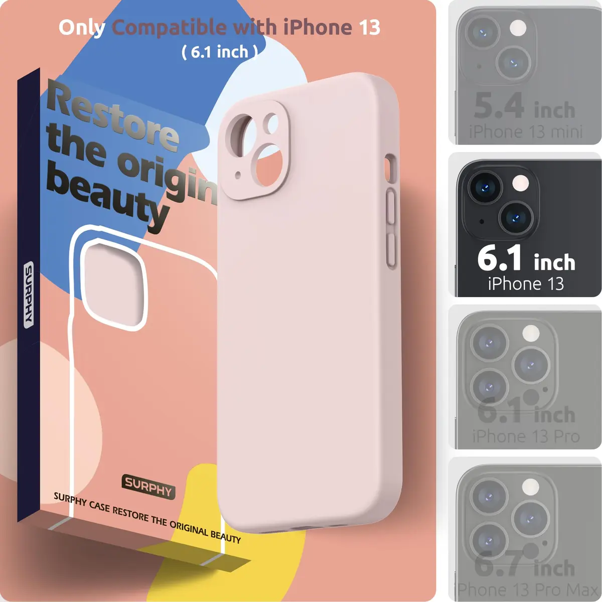 SURPHY Liquid Silicone Case for iPhone 13 (6.1 inch) with Camera Protector & Microfiber Lining | Pink Sand - view 2