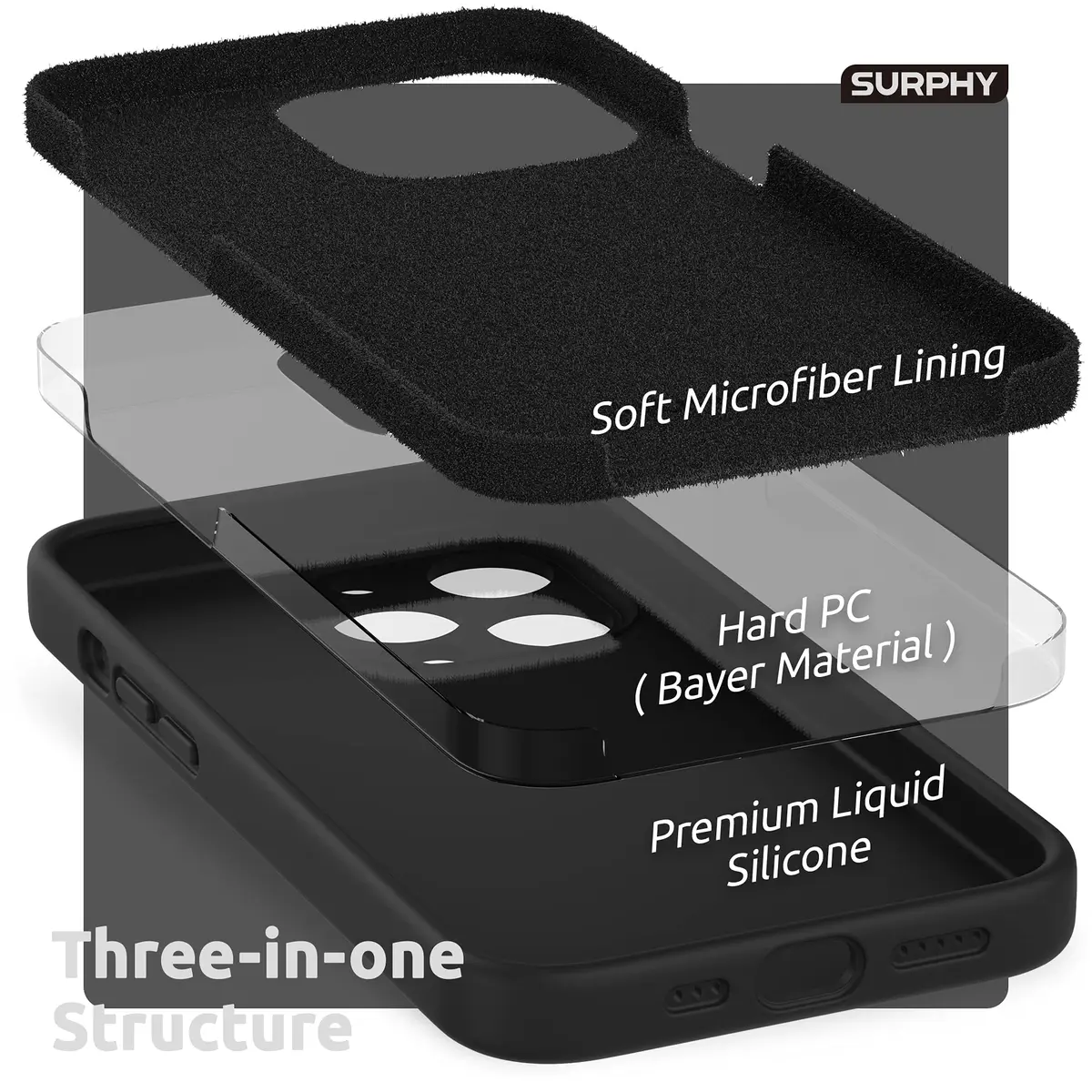 SURPHY Liquid Silicone Case for iPhone 13 Pro (6.1-inch) with Screen Protector | Black - view 5