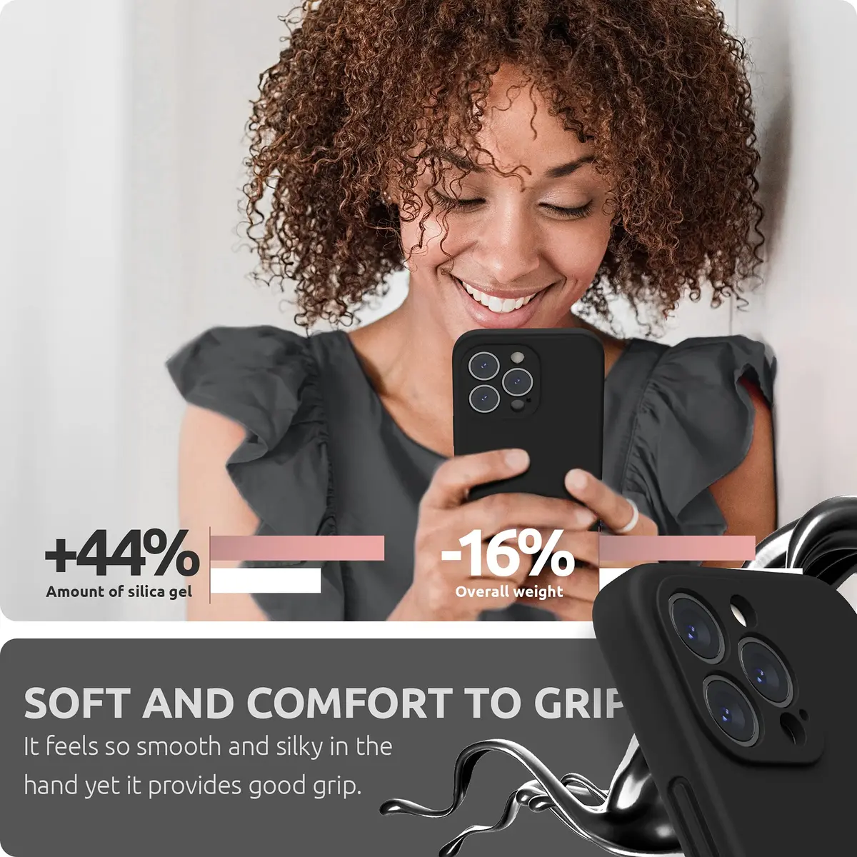 SURPHY Liquid Silicone Case for iPhone 13 Pro (6.1-inch) with Screen Protector | Black - view 6