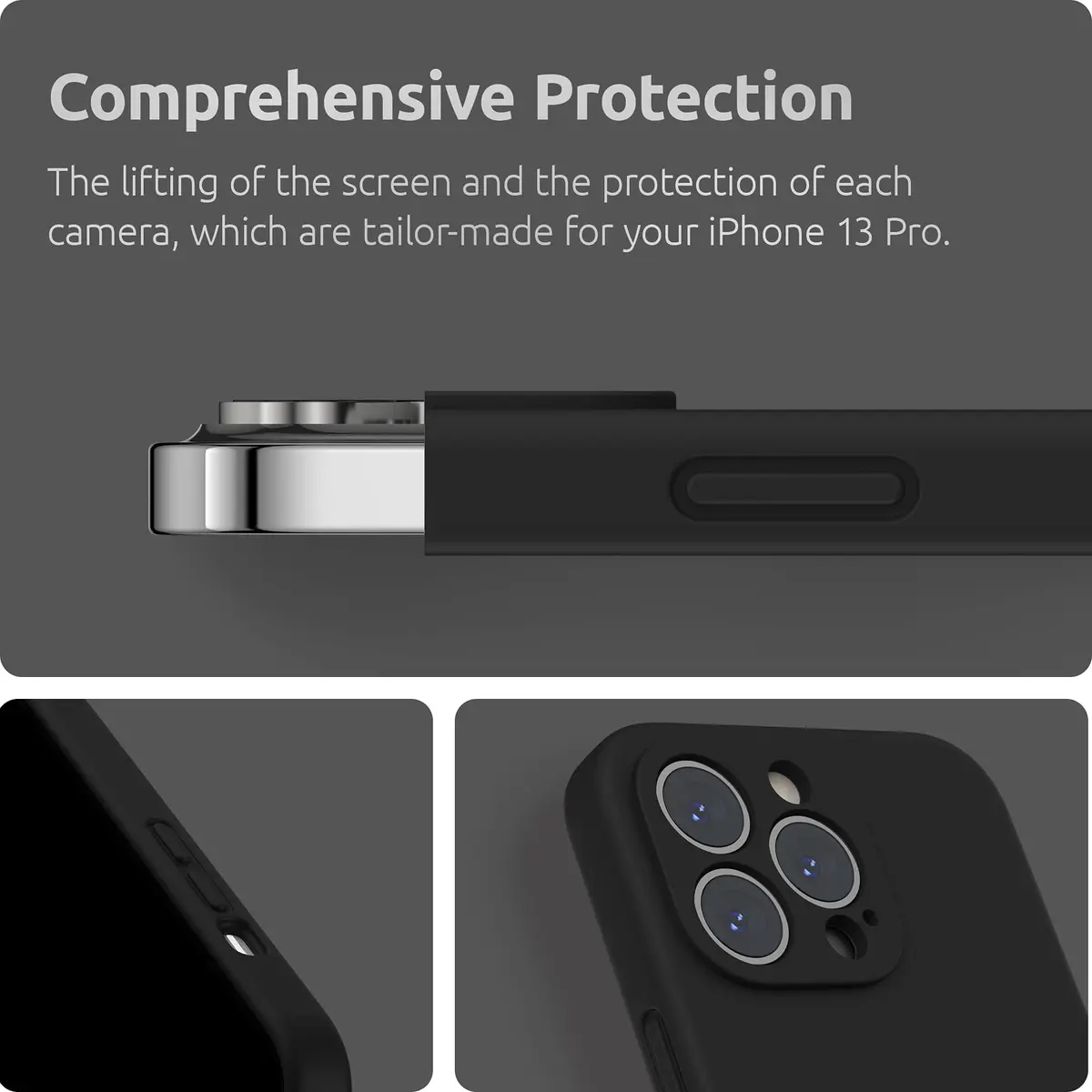 SURPHY Liquid Silicone Case for iPhone 13 Pro (6.1-inch) with Screen Protector | Black - view 4