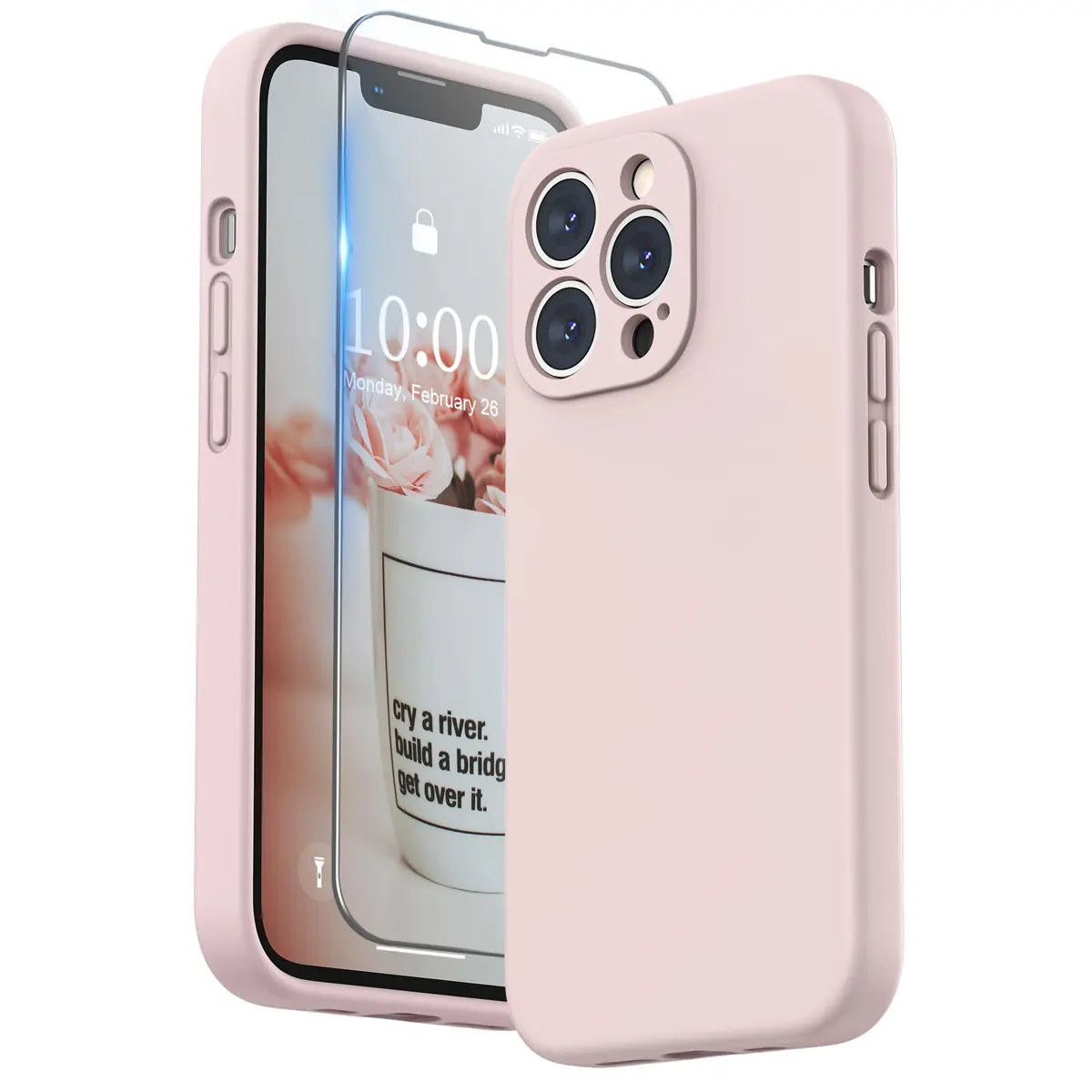 SURPHY Liquid Silicone Case for iPhone 13 Pro (6.1-inch) with Screen Protector, Pink Sand | Camera Protection & Soft Microfiber Lining - main product image