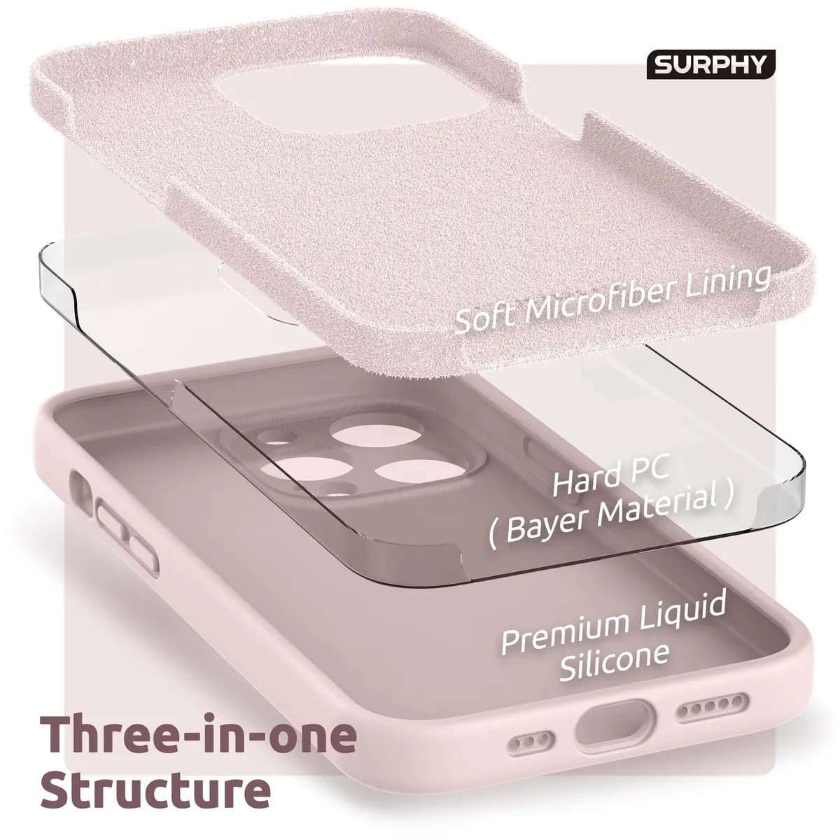 SURPHY Liquid Silicone Case for iPhone 13 Pro (6.1-inch) with Screen Protector, Pink Sand | Camera Protection & Soft Microfiber Lining - view 5
