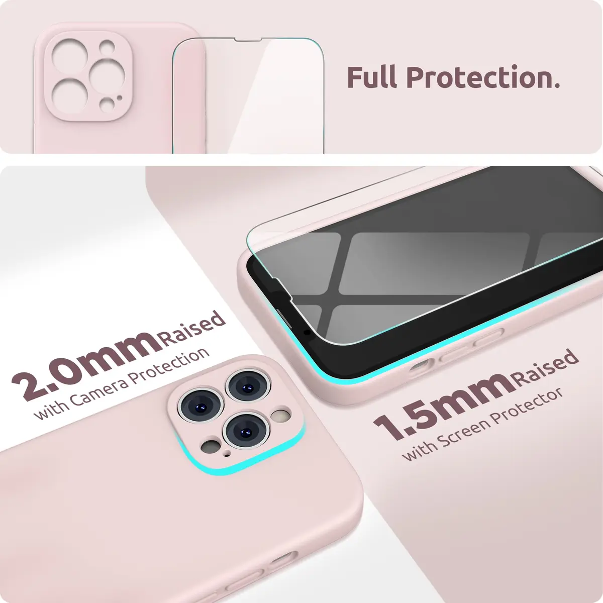 SURPHY Liquid Silicone Case for iPhone 13 Pro (6.1-inch) with Screen Protector, Pink Sand | Camera Protection & Soft Microfiber Lining - view 3