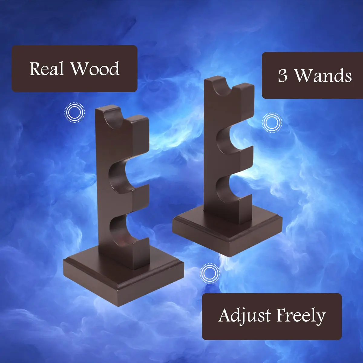 ChampWe Wizard Wand Display Stand Wooden 3 Tiered Brown | Retro Magic Wand Holder for Collection - view 3