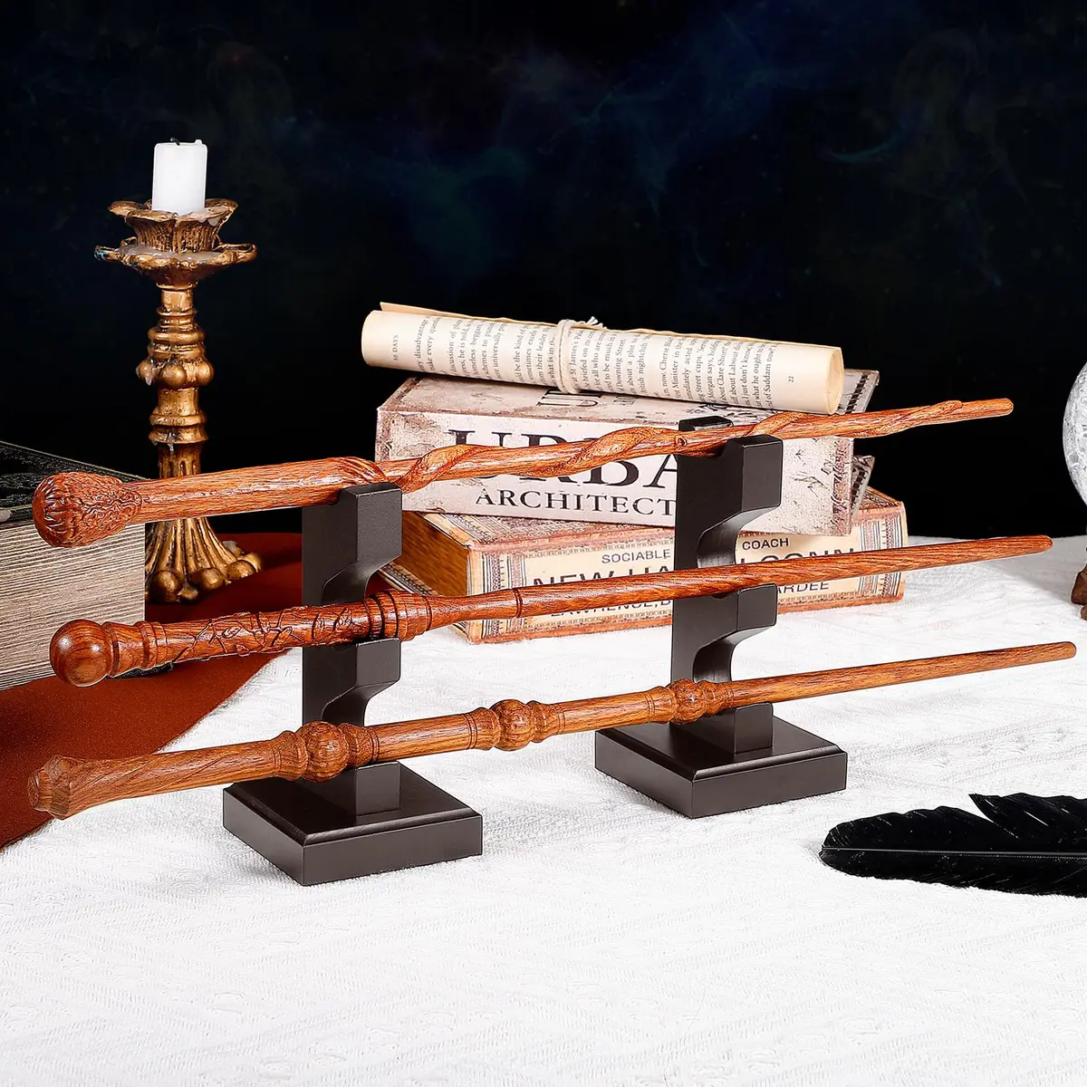 ChampWe Wizard Wand Display Stand Wooden 3 Tiered Brown | Retro Magic Wand Holder for Collection - view 4