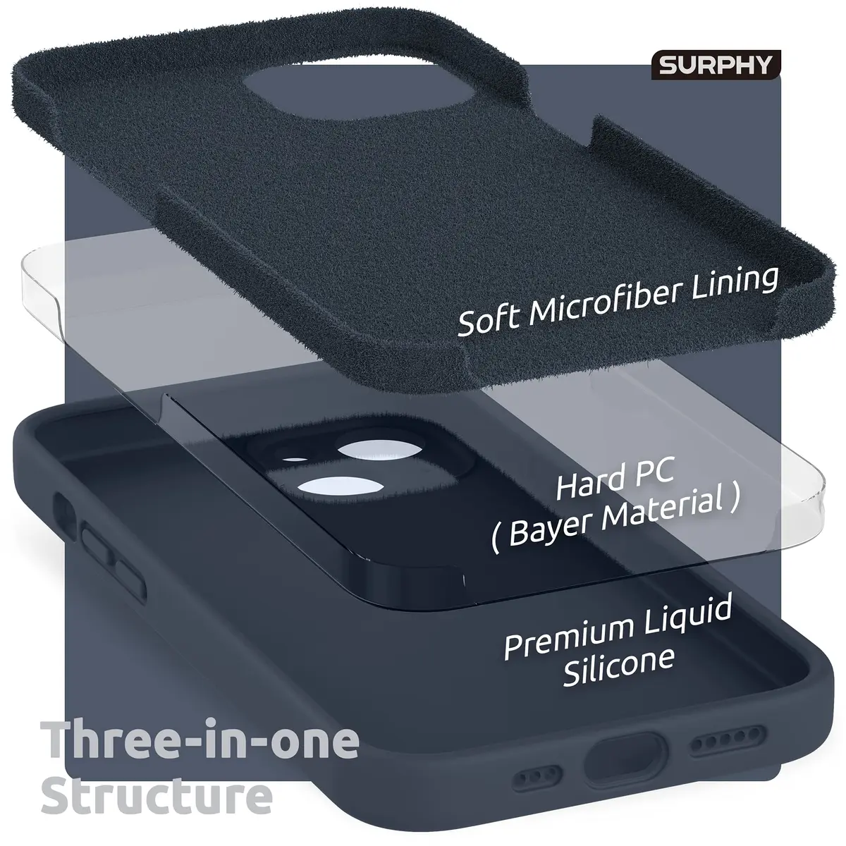 SURPHY Liquid Silicone Case for iPhone 13 6.1 inch (2021) with Camera Protection & Screen Protector | Midnight Blue - view 5