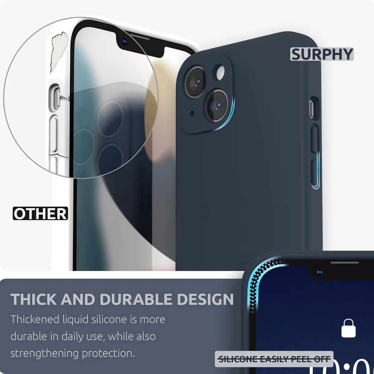 SURPHY Liquid Silicone Case for iPhone 13 6.1 inch (2021) with Camera Protection & Screen Protector | Midnight Blue - view 3