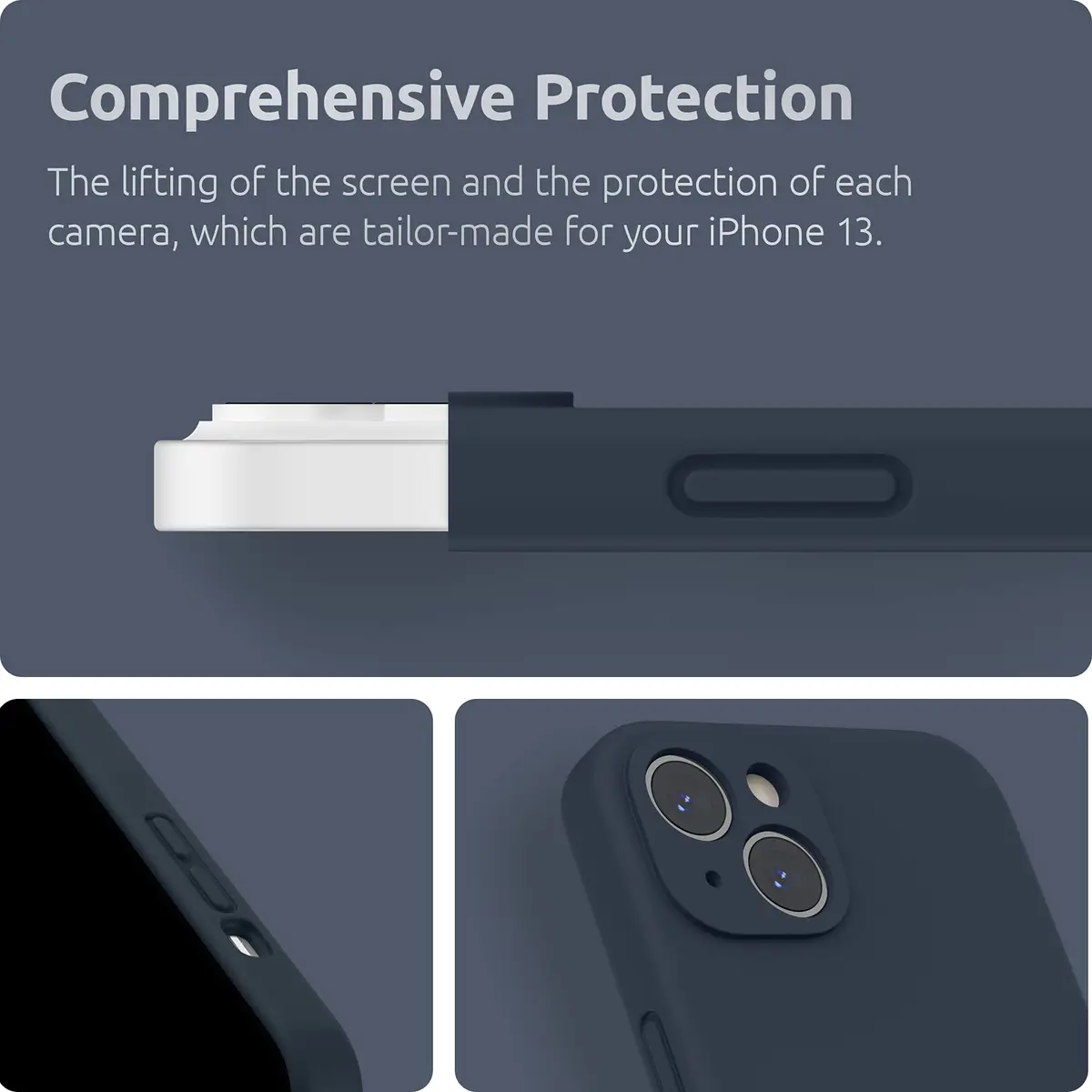 SURPHY Liquid Silicone Case for iPhone 13 6.1 inch (2021) with Camera Protection & Screen Protector | Midnight Blue - view 4
