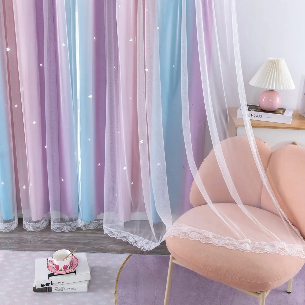 XiDi Girls Curtains for Bedroom, Purple Rainbow Blackout Curtains | Dreamy Kids Room Decor, 63" Long - view 6