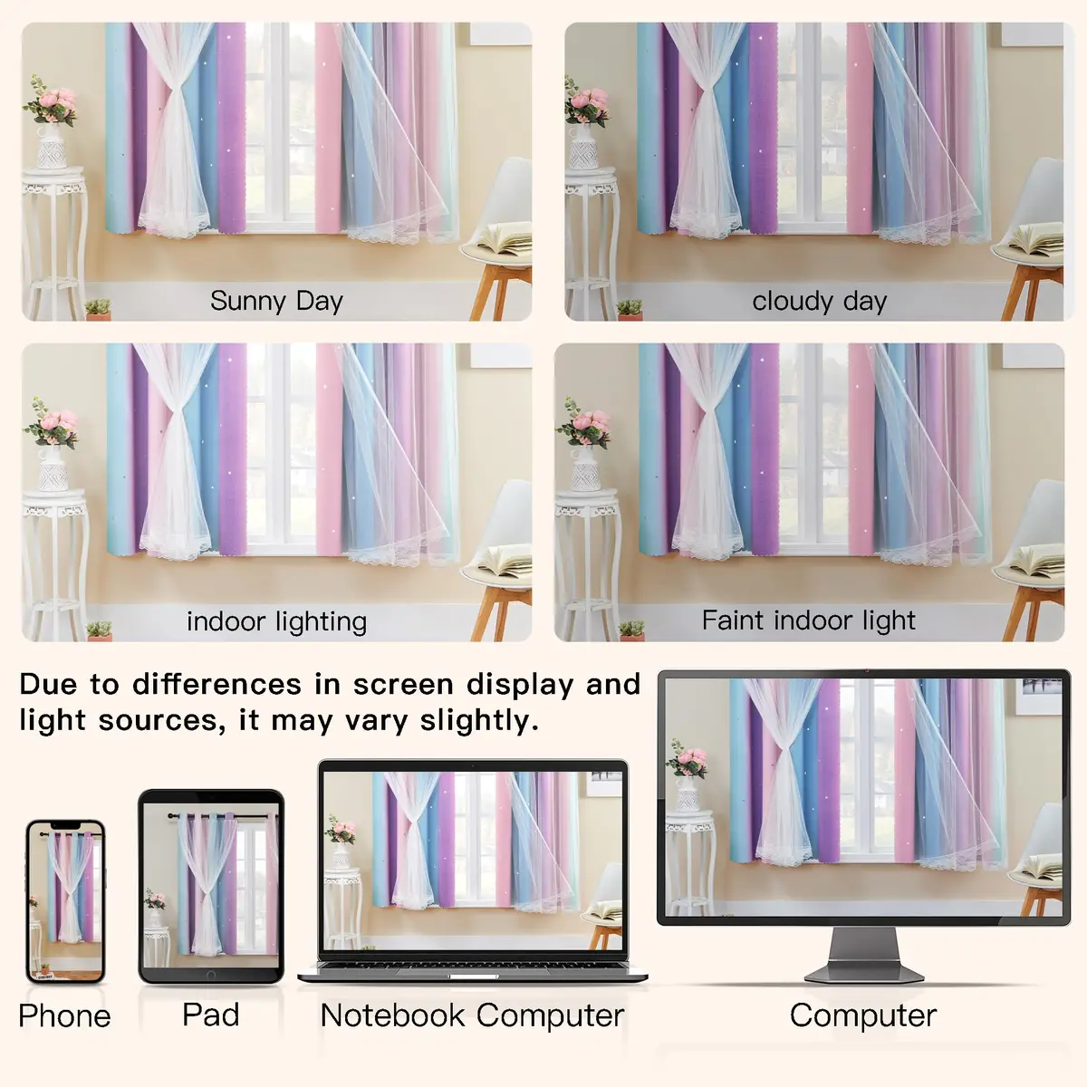 XiDi Girls Curtains for Bedroom, Purple Rainbow Blackout Curtains | Dreamy Kids Room Decor, 63" Long - view 8