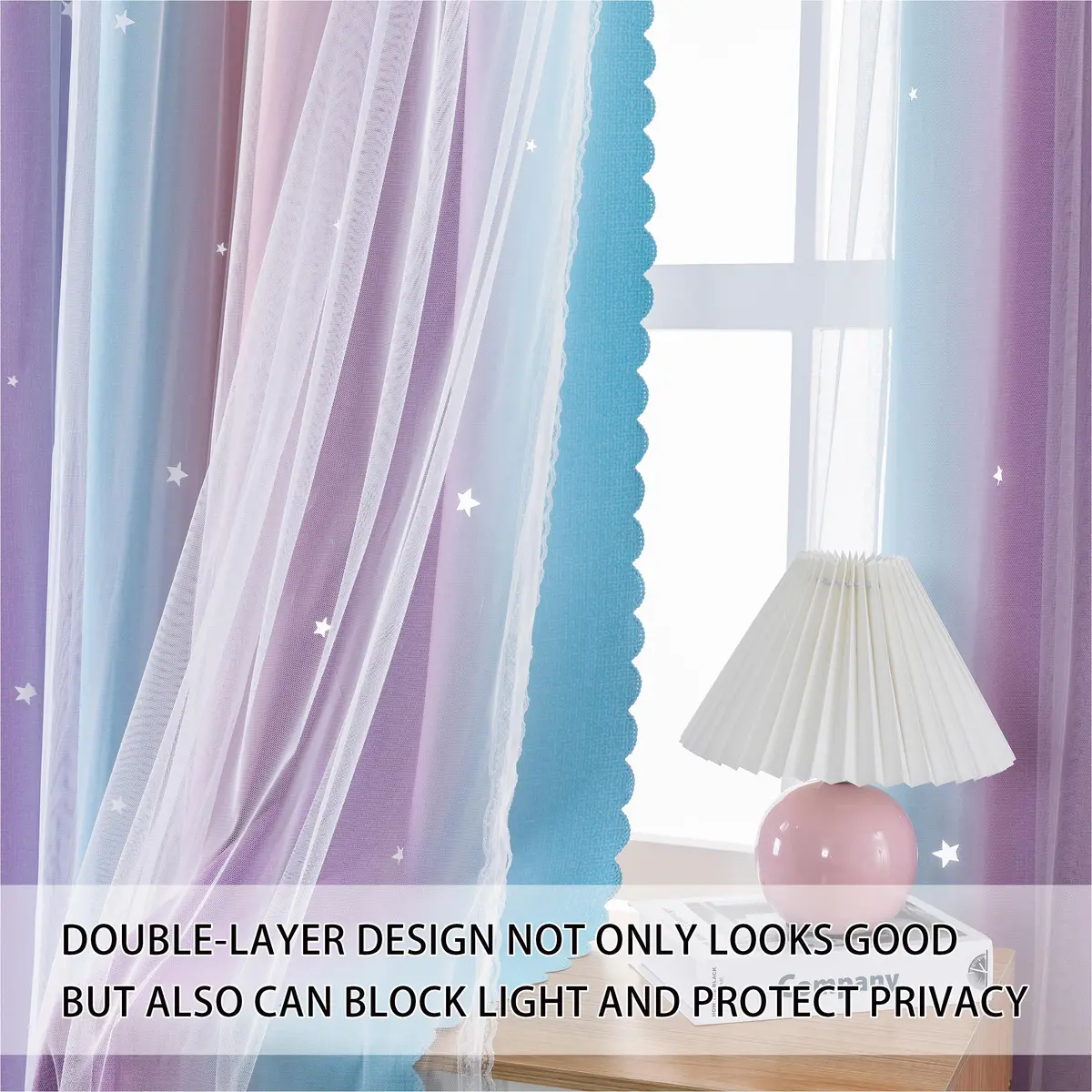 XiDi Girls Curtains for Bedroom, Purple Rainbow Blackout Curtains | Dreamy Kids Room Decor, 63" Long - view 2