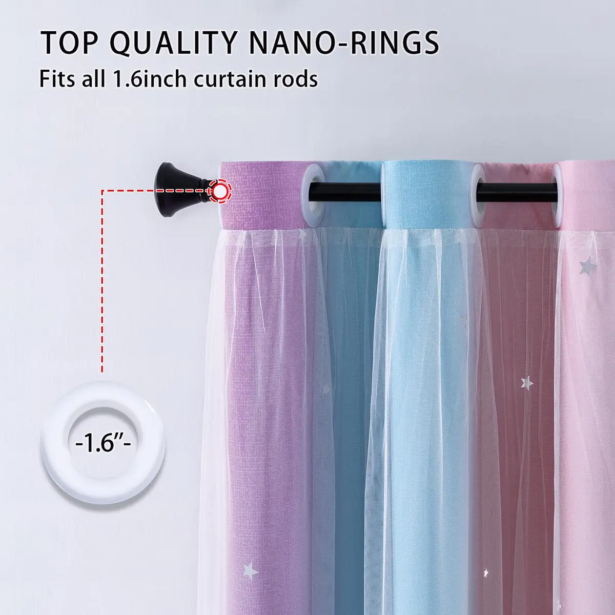 XiDi Girls Curtains for Bedroom, Purple Rainbow Blackout Curtains | Dreamy Kids Room Decor, 63" Long - view 3