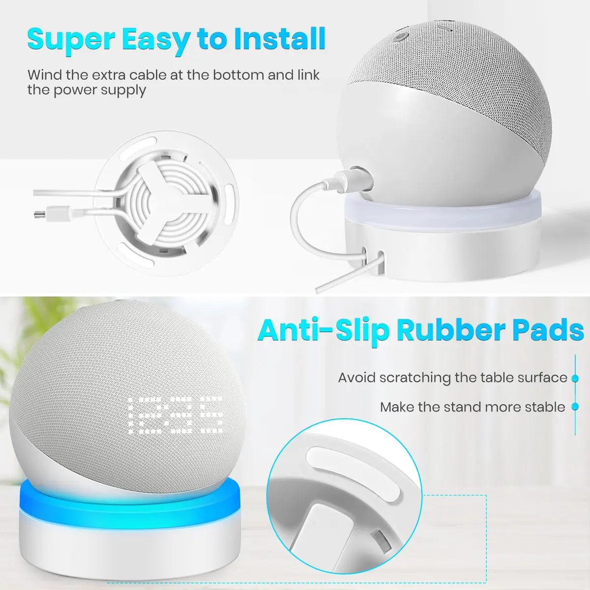 ZUOLACO Table Holder for Echo Dot 5th Gen & 2026 Model | White ABS Stand with Cable Management - view 5