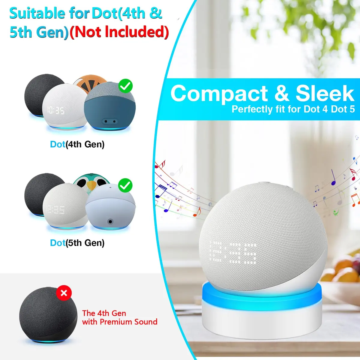 ZUOLACO Table Holder for Echo Dot 5th Gen & 2026 Model | White ABS Stand with Cable Management - view 2