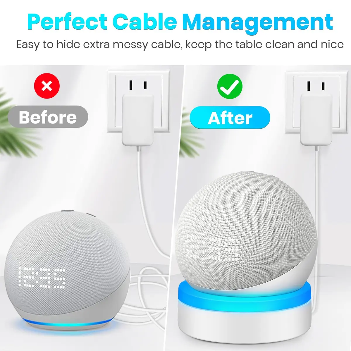 ZUOLACO Table Holder for Echo Dot 5th Gen & 2026 Model | White ABS Stand with Cable Management - view 4