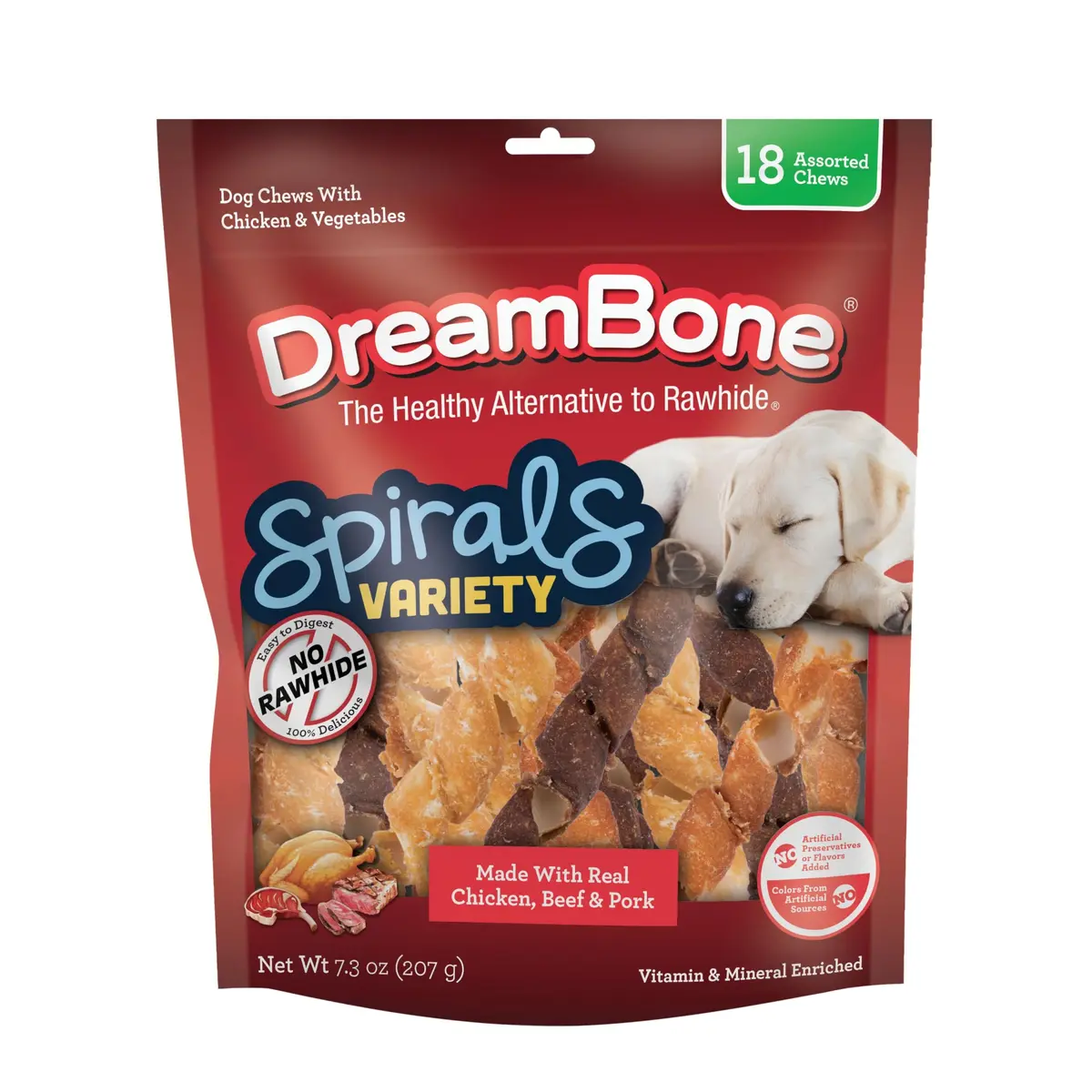 DreamBone Spirals Variety Pack Dog Treats 7.3oz | Rawhide-Free, Supports Skin & Coat - main product image
