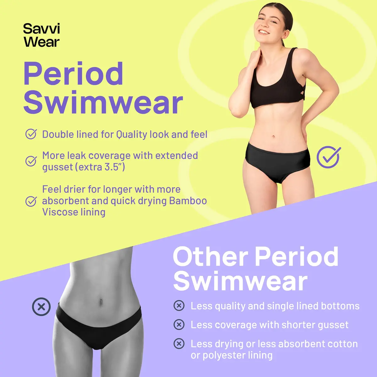 Savvi Wear Period Swimwear for Teens XX-Small | Leakproof Mid Rise Bikini Bottoms - view 5