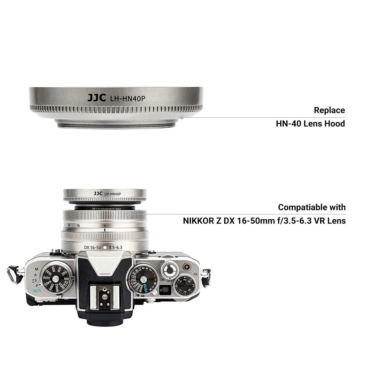 JJC Silver Camera Lens Hood for Nikon NIKKOR Z DX 16-50mm f/3.5-6.3 VR | Replaces HN-40, Compatible w 46mm Cap & Filter - view 4