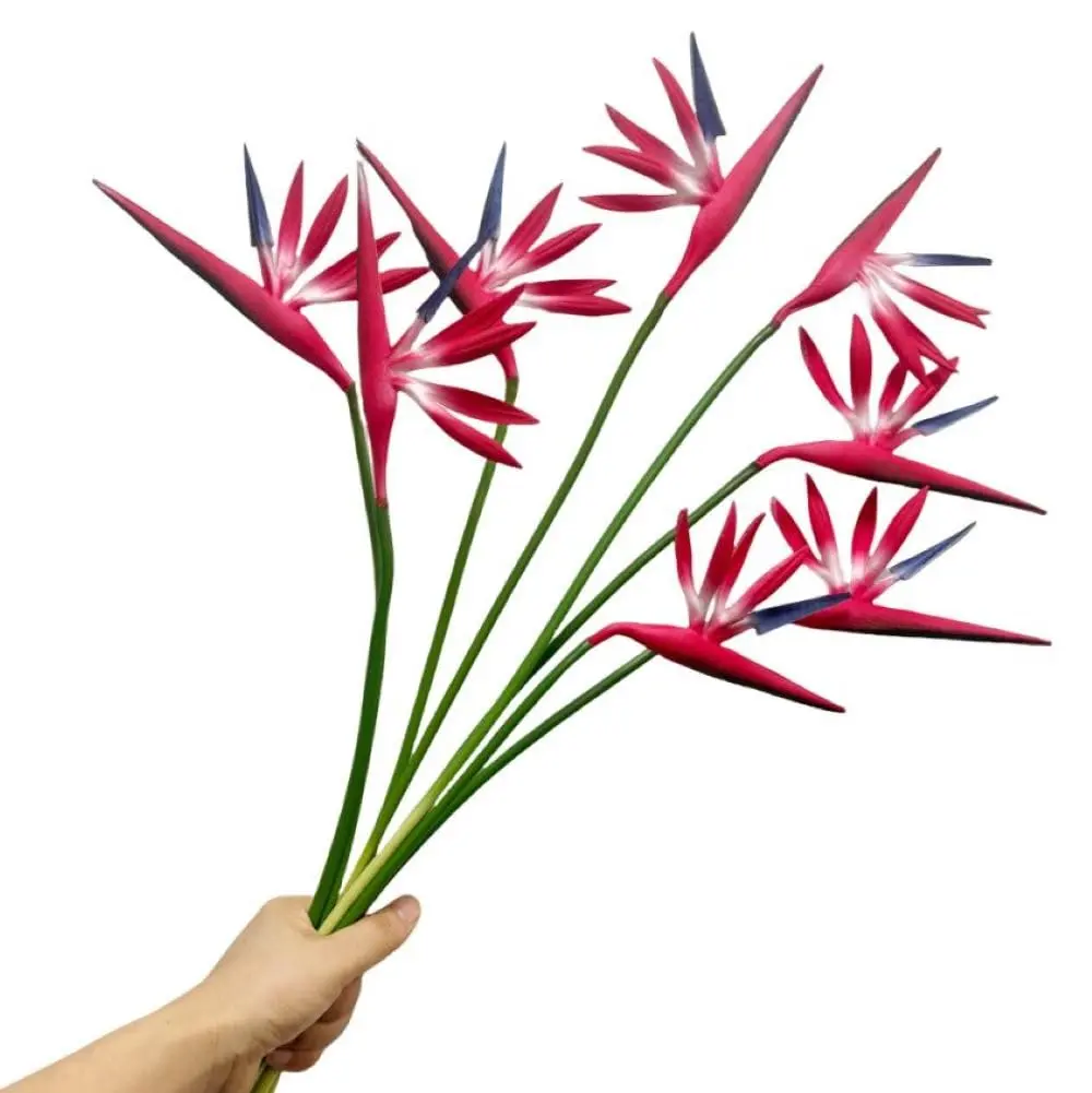 Corkwaw Red Artificial Bird of Paradise Flowers 55cm (21.5 Inch) | Pack of 8 Realistic Tropical Stems - main product image