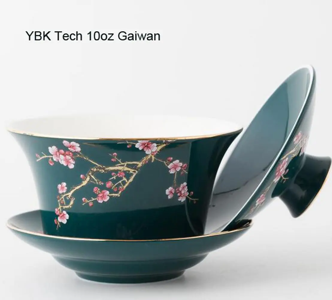 Eplze 10oz Large Gaiwan Ceramic Teacup - Embossed Plum Patterns (Green) | Elegant Asian Tea Cup - view 5
