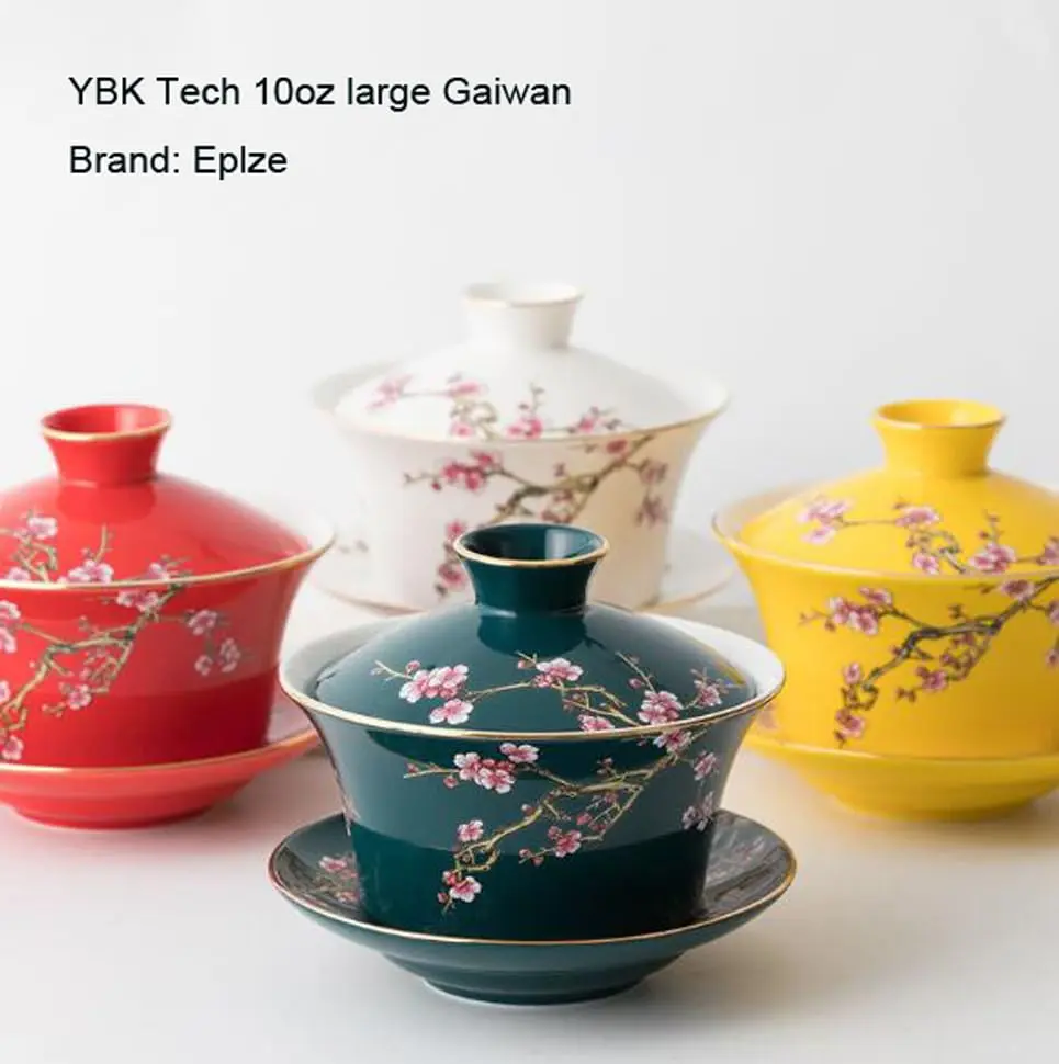 Eplze 10oz Large Gaiwan Ceramic Teacup - Embossed Plum Patterns (Green) | Elegant Asian Tea Cup - view 8