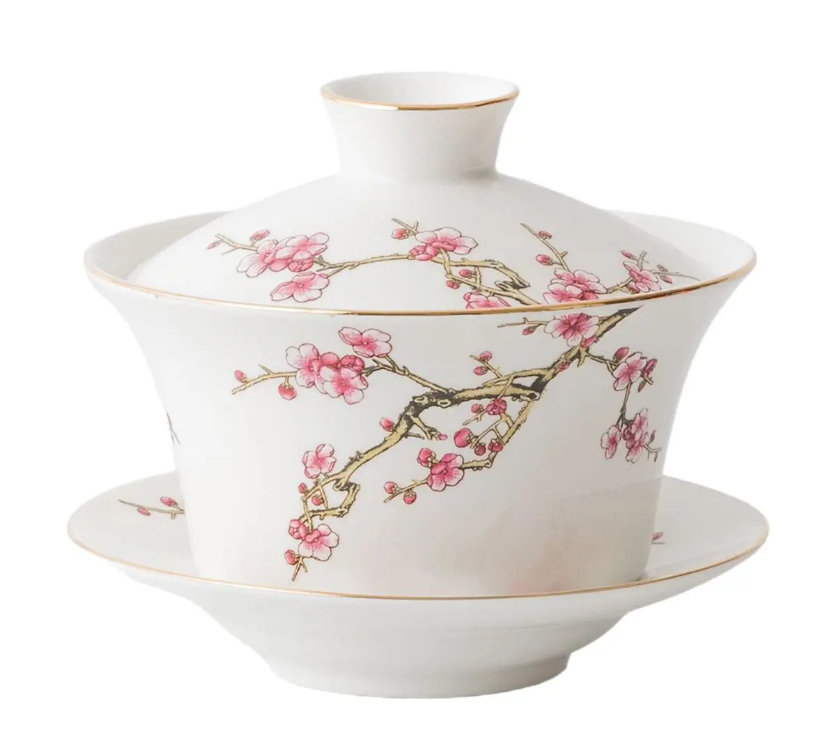Eplze 10oz Ceramic Gaiwan with Embossed Plum Patterns | Elegant Chinese Tea Cup (300ml) - main product image