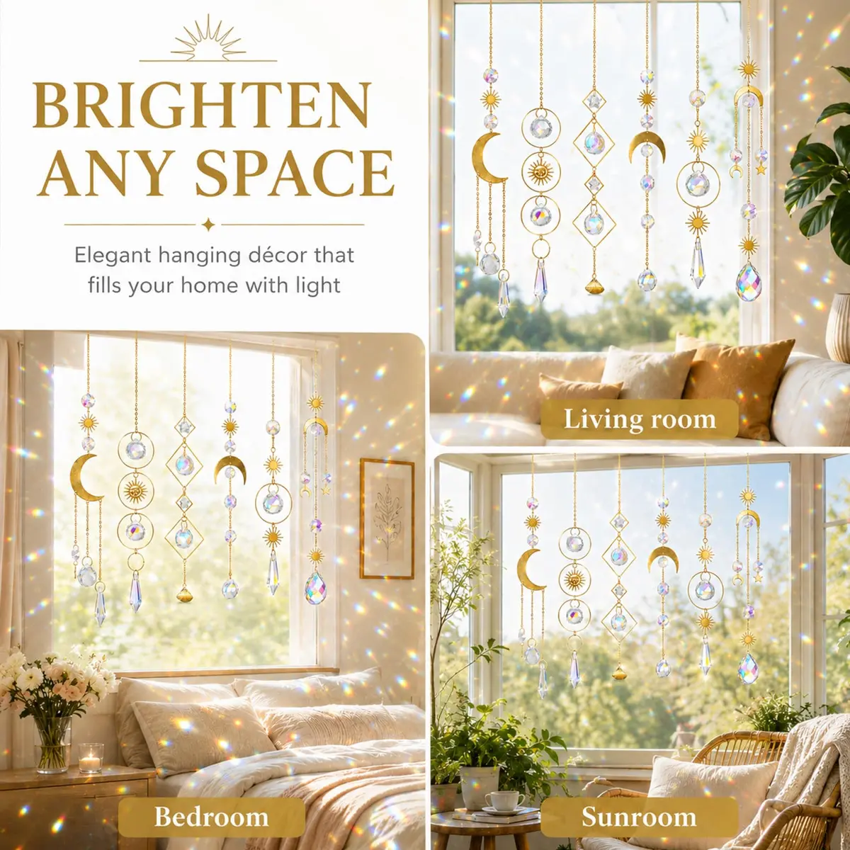 ilclviz 6Pieces Colorful Crystals Suncatcher Hanging Sun Catcher with Chain | Rainbow Rainbow Rainbow Rainbow Rainbow Rainbow - view 5