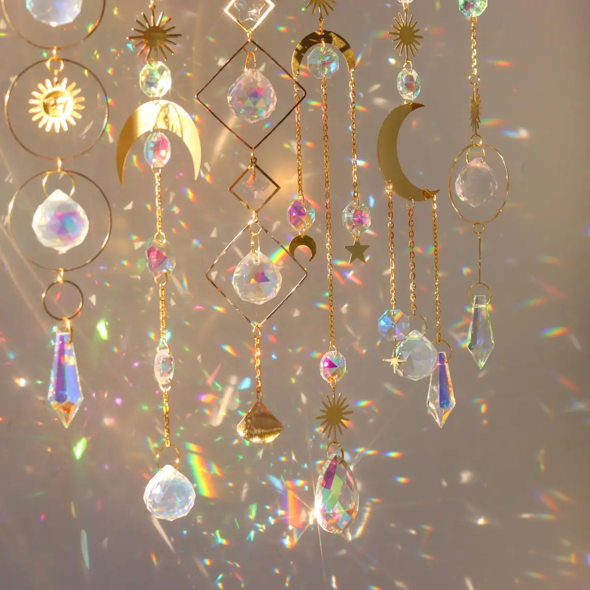 ilclviz 6Pieces Colorful Crystals Suncatcher Hanging Sun Catcher with Chain | Rainbow Rainbow Rainbow Rainbow Rainbow Rainbow - view 6