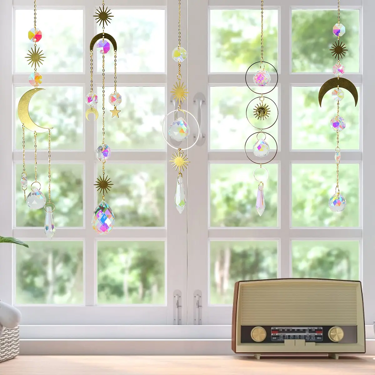 ilclviz 6Pieces Colorful Crystals Suncatcher Hanging Sun Catcher with Chain | Rainbow Rainbow Rainbow Rainbow Rainbow Rainbow - view 2
