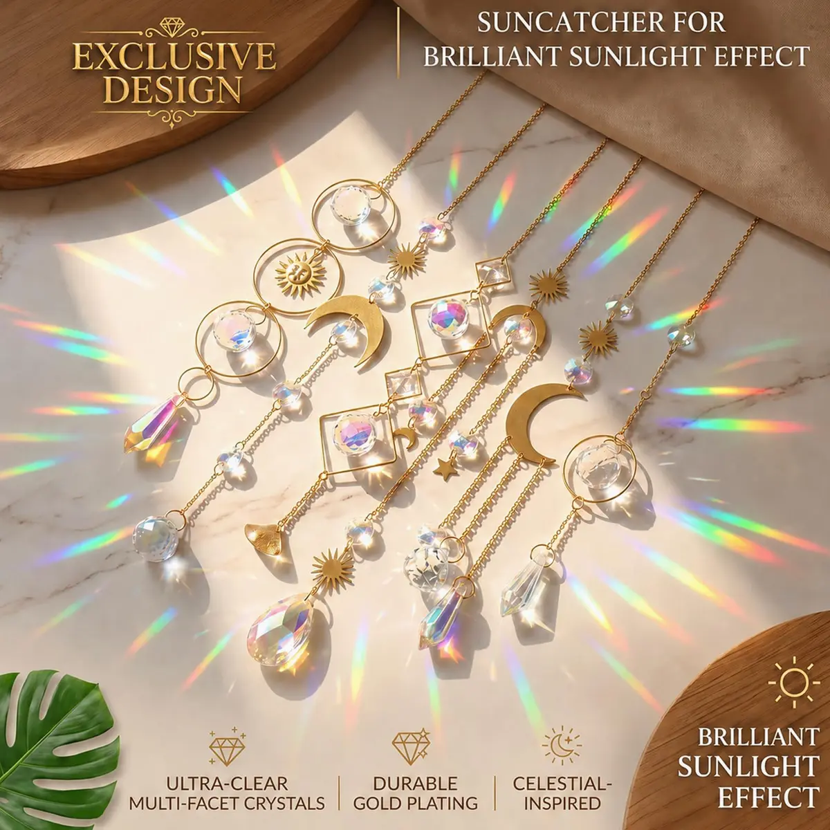 ilclviz 6Pieces Colorful Crystals Suncatcher Hanging Sun Catcher with Chain | Rainbow Rainbow Rainbow Rainbow Rainbow Rainbow - view 3