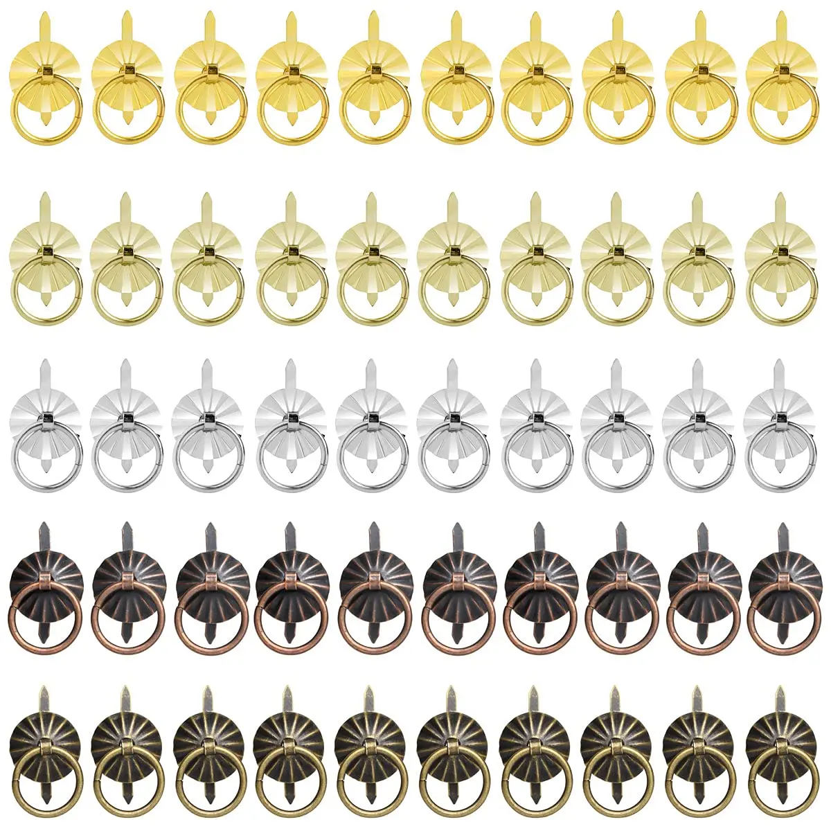 Tiyaogm Metal Brad Fasteners with Pull Rings | 50 Pieces, 5 Colors, Durable Metal, Easy DIY Crafts - main product image