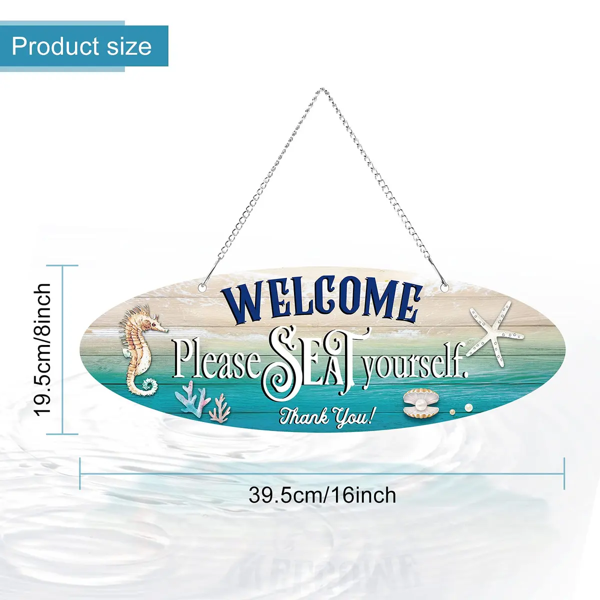 Hotop Beach Wall Decor Hanging Sign with Seashell Starfish | Vintage Style, 32cm x 10cm, Metal - view 2