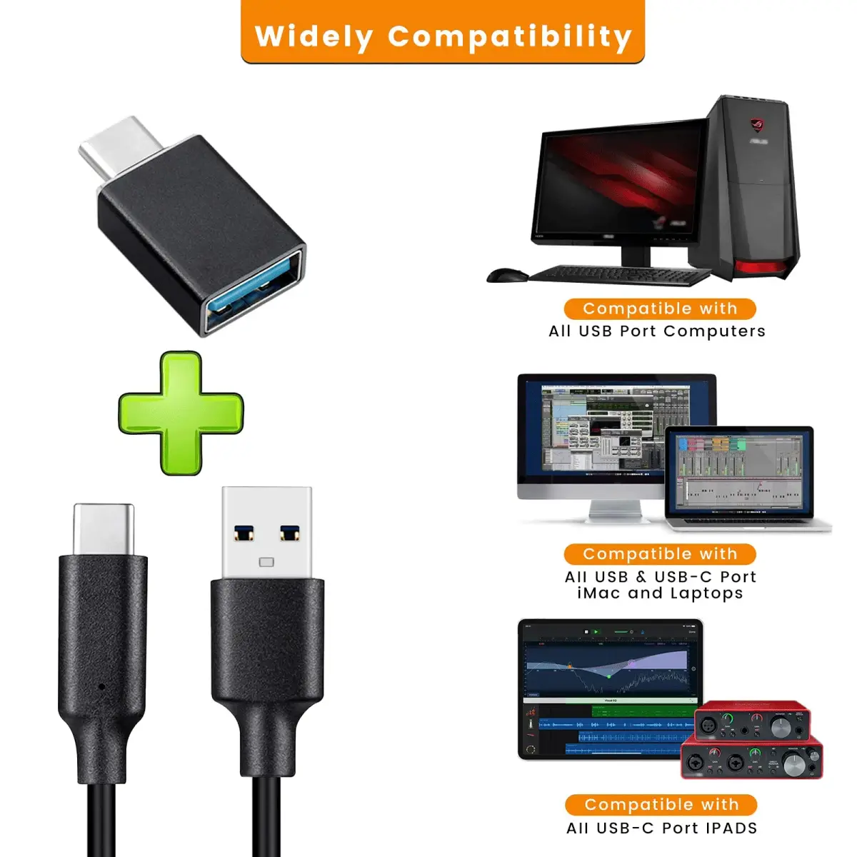 weishan USB C Cable for Focusrite Scarlett Solo 3rd 4th Gen, Scarlett 2i2 3rd Gen | 2m (6.6ft) USB-A to USB-C Data Transfer & 60W PD Charging - view 7