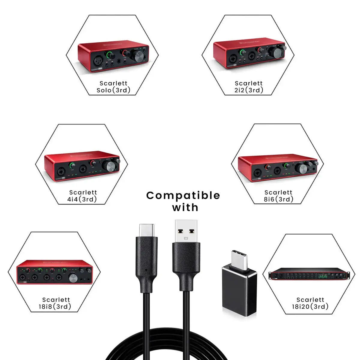 weishan USB C Cable for Focusrite Scarlett Solo 3rd 4th Gen, Scarlett 2i2 3rd Gen | 2m (6.6ft) USB-A to USB-C Data Transfer & 60W PD Charging - view 2