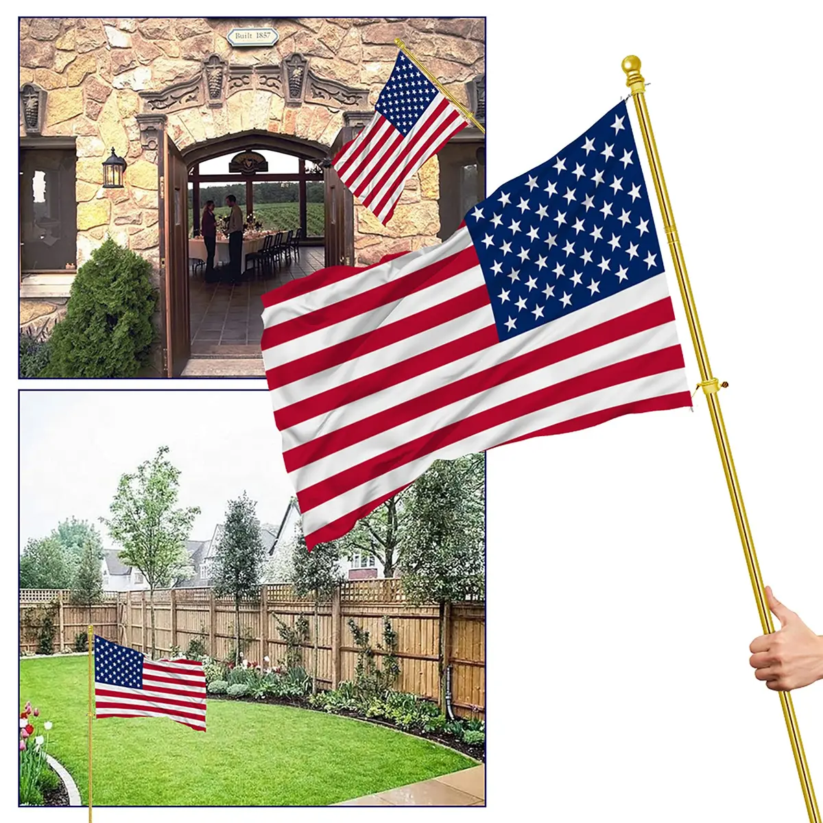 ZMTECH 6 FT Stainless Steel Flag Pole with Upgraded Bracket & Tangle-Free Rings | Adjustable Residential & Commercial Outdoor Use (Gold) - view 7