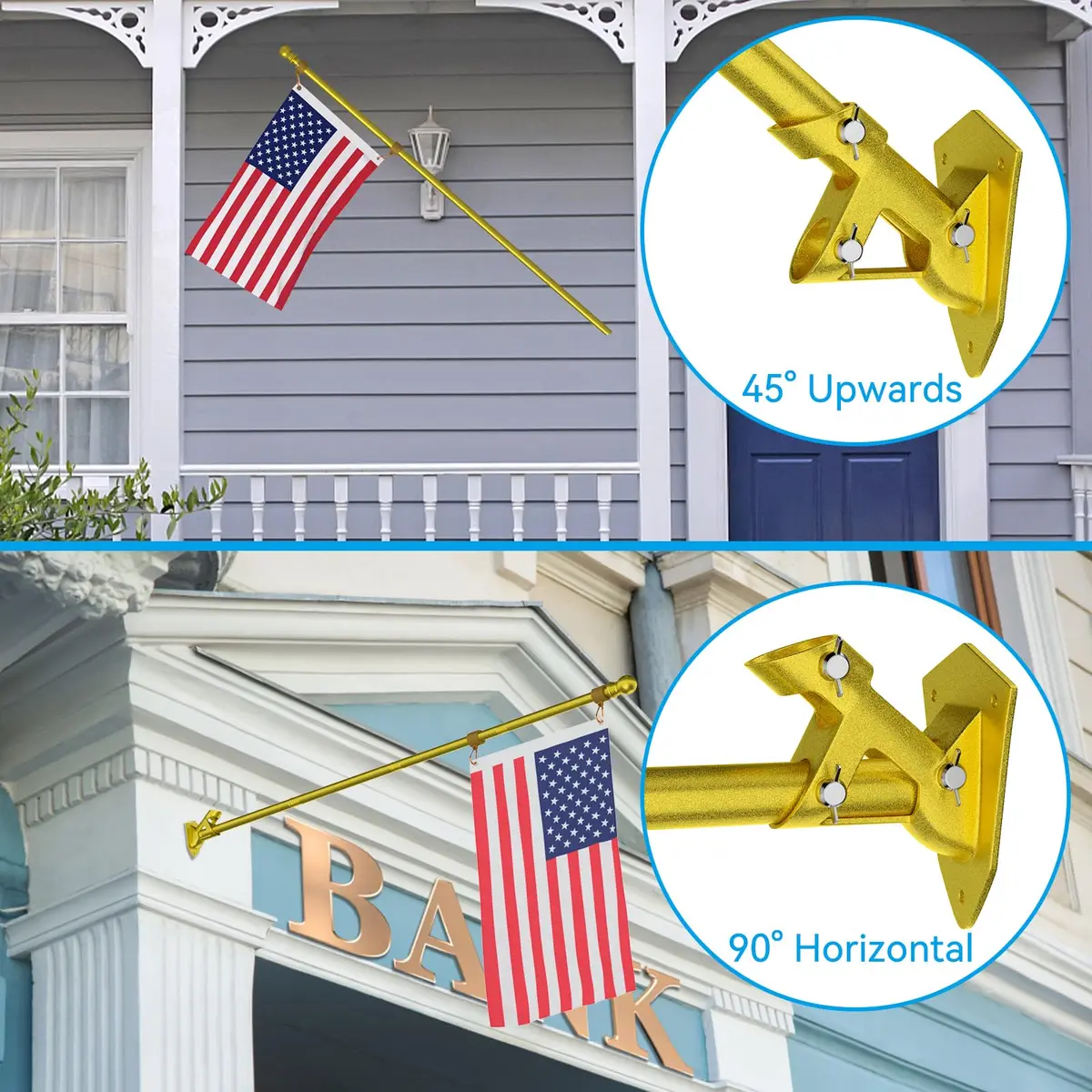 ZMTECH 6 FT Stainless Steel Flag Pole with Upgraded Bracket & Tangle-Free Rings | Adjustable Residential & Commercial Outdoor Use (Gold) - view 4