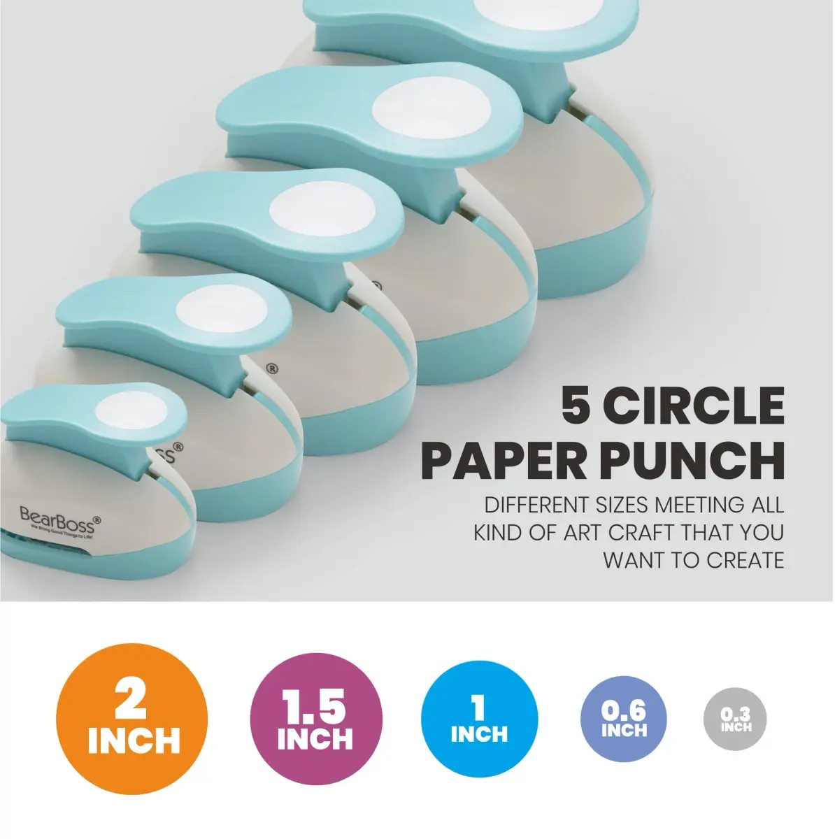 BearBoss 5 Circle Paper Punch Set | 0.3''-2'' Inch Sizes | Crafting & Card Making - view 3