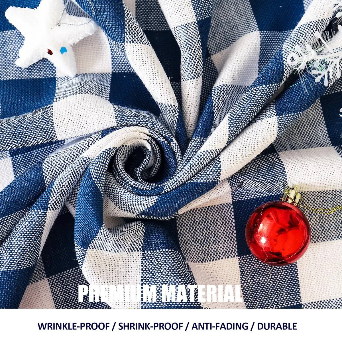 Midsummer Breeze Americana Navy Gingham Tablecloth Square 55”x55” | Farmhouse Checkered Cotton Blend - view 3