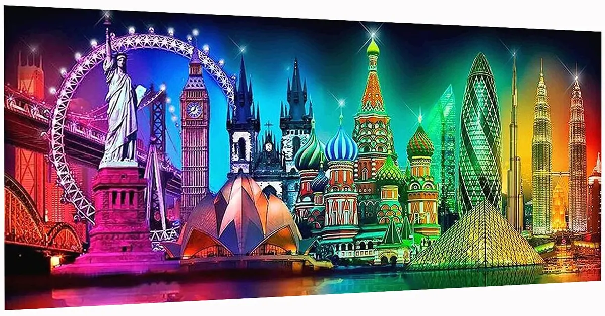 JATOK Diamond Painting Kit for Adults, NYC Night Landscape 90x40cm (35.5x15.7 in) | Full Round Drill Gem Art - main product image