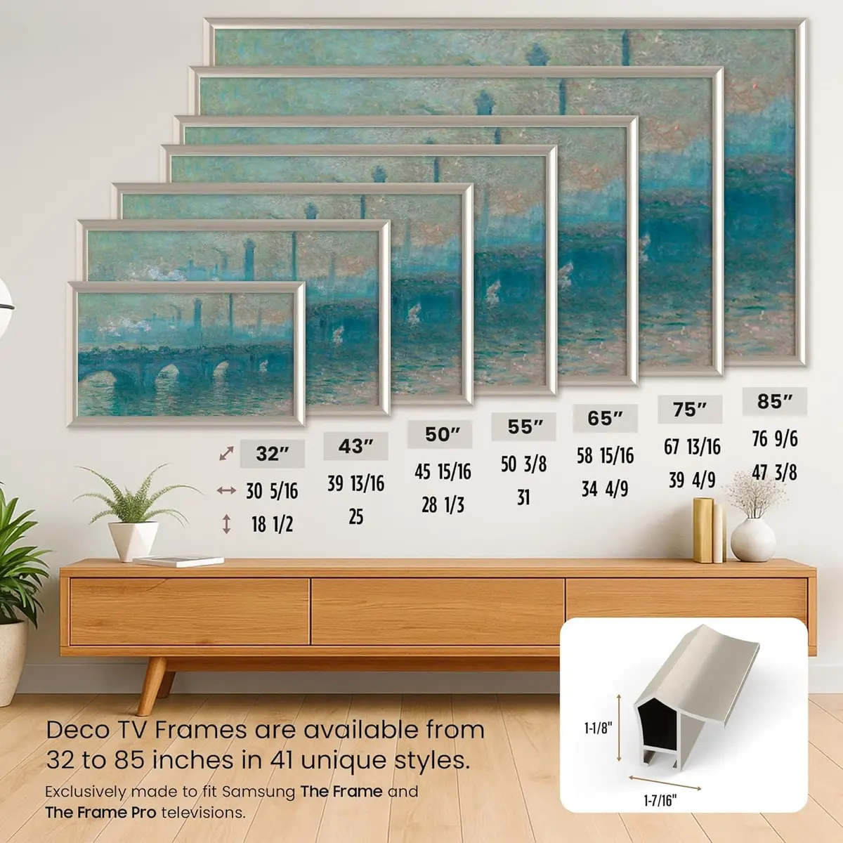 Frame My TV German Silver Prismatic 32" Deco TV Frame for Samsung The Frame/Pro TVs | Aluminum Wall Mount - view 4