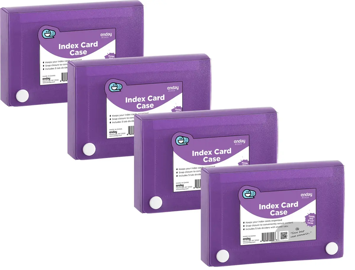 Enday Index Card Holder 3x5 | Durable Plastic Organizer with 5 Tab Dividers, Holds 100 Cards, Purple - main product image