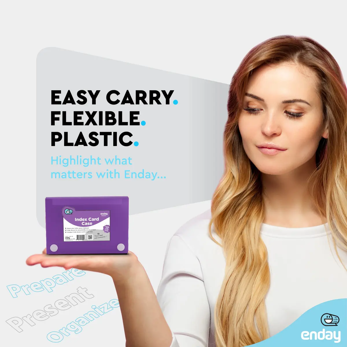 Enday Index Card Holder 3x5 | Durable Plastic Organizer with 5 Tab Dividers, Holds 100 Cards, Purple - view 2