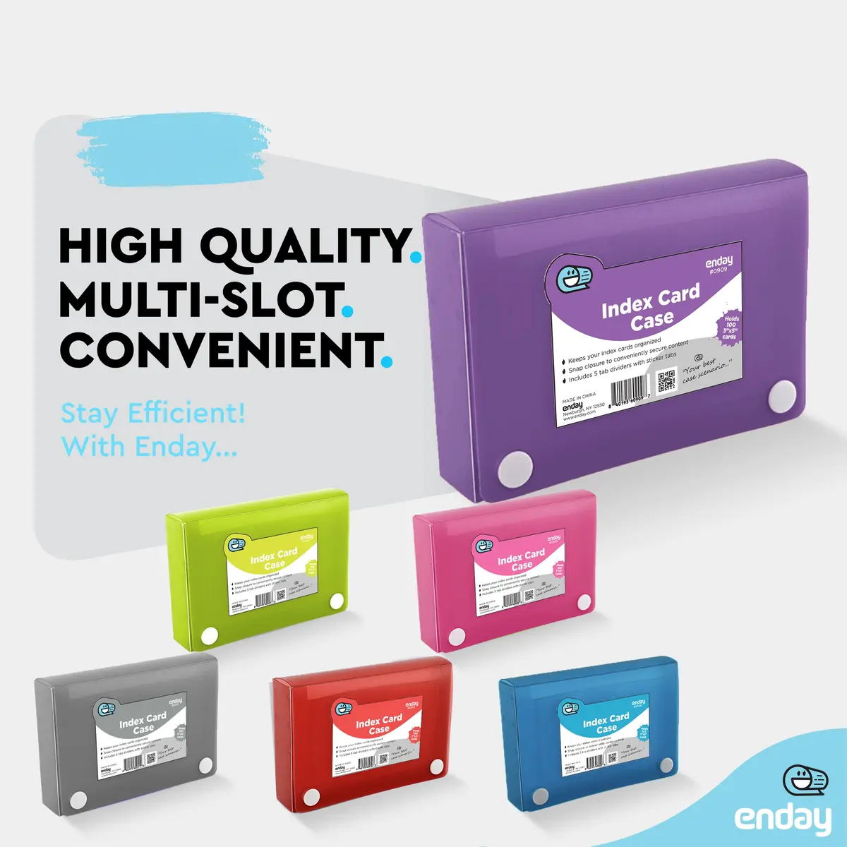 Enday Index Card Holder 3x5 | Durable Plastic Organizer with 5 Tab Dividers, Holds 100 Cards, Purple - view 4
