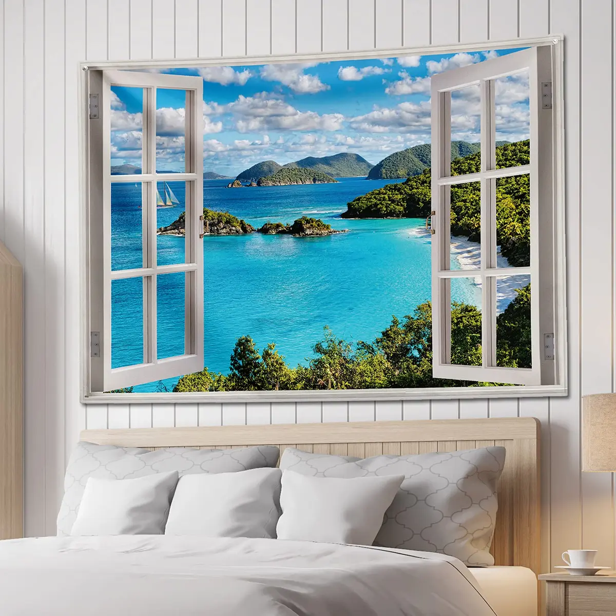 GOURIDA Nature Tapestry Blue Ocean Sea Beach Wall Hanging 61 x 41 inch | Tropical Island Seaside Decor - view 6